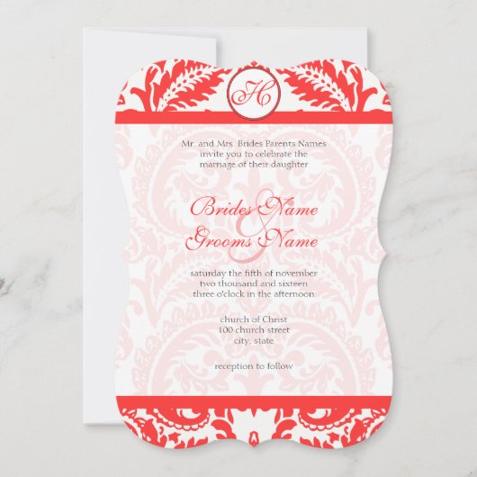 Grenadine Snapdragon Coral Damask Wedding Einladung (Vorderseite)