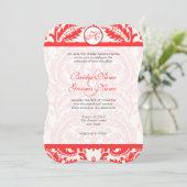 Grenadine Snapdragon Coral Damask Wedding Einladung (Stehend Vorderseite)