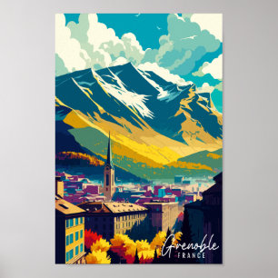 Grenoble Frankreich Vintage Illustration Poster