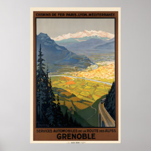 Grenoble Frankreich Vintage-Reiseplakat-Druck Poster