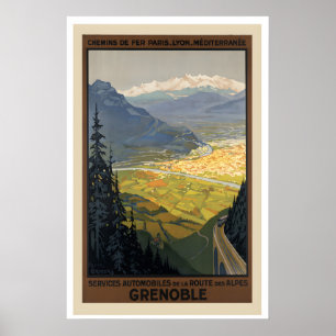 Grenoble Frankreich Vintage-Reiseposter - gerahmt Poster