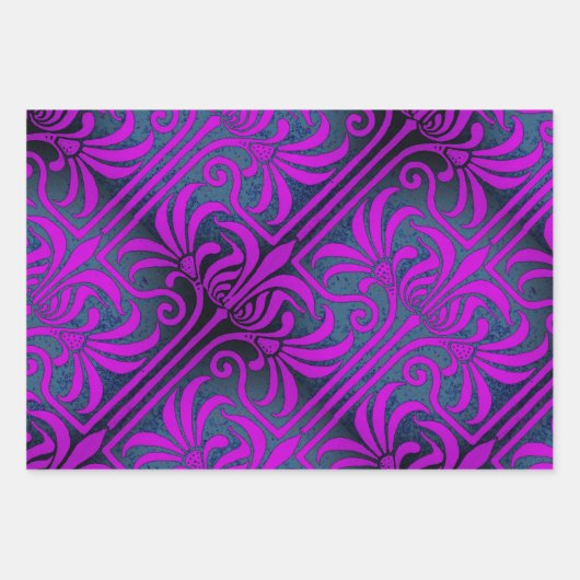 Grenoble Red, Nouveau und Gold Shimmer Sampler Geschenkpapier Set (Vorderseite 2)