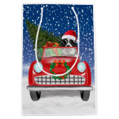 Grenz Collie Dog Auto fahren im Schnee Weihnachten Mittlere Geschenktüte (Vorderseite)
