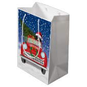 Grenz Collie Dog Auto fahren im Schnee Weihnachten Mittlere Geschenktüte (Rückseite Schrägansicht)