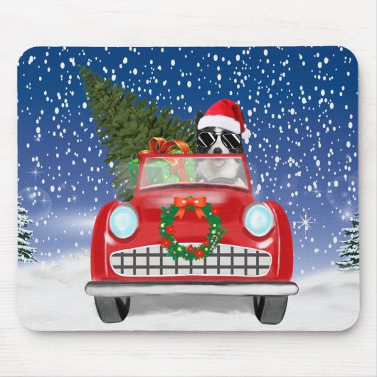 Grenz Collie Dog Auto fahren im Schnee Weihnachten Mousepad (Vorne)