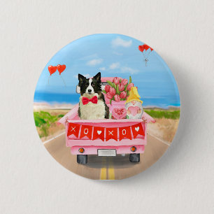Grenz Collie Dog Valentine's Day Lkw Herz Button