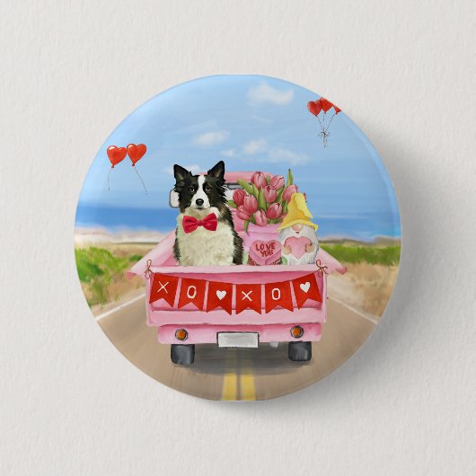 Grenz Collie Dog Valentine's Day Lkw Herz Button (Vorderseite)