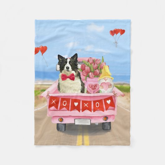 Grenz Collie Dog Valentine's Day Lkw Herz Fleecedecke (Vorderseite)