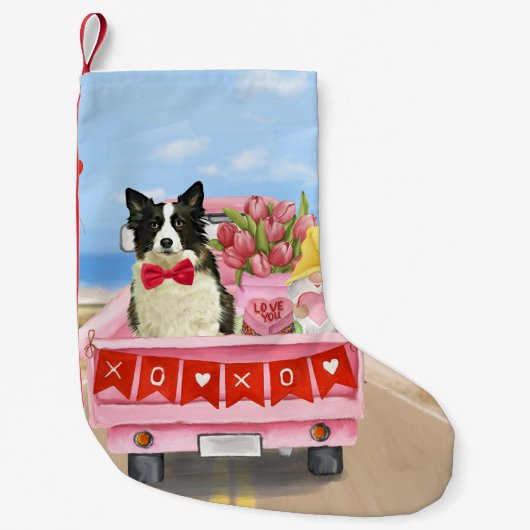 Grenz Collie Dog Valentine's Day Lkw Herz Kleiner Weihnachtsstrumpf (Vorderseite)
