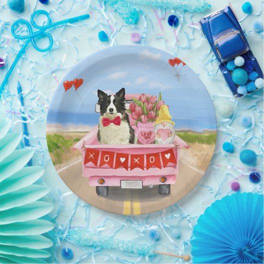 Grenz Collie Dog Valentine's Day Lkw Herz Pappteller (Party)