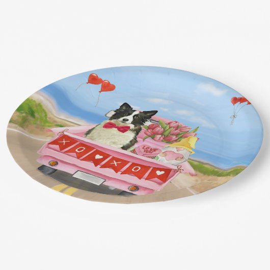 Grenz Collie Dog Valentine's Day Lkw Herz Pappteller (Schrägansicht)