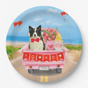 Grenz Collie Dog Valentine's Day Lkw Herz Pappteller