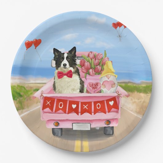 Grenz Collie Dog Valentine's Day Lkw Herz Pappteller (Vorderseite)