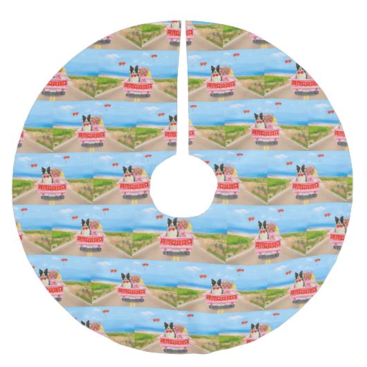 Grenz Collie Dog Valentine's Day Lkw Herz Polyester Weihnachtsbaumdecke (Vorderseite)