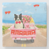 Grenz Collie Dog Valentine's Day Lkw Herz Steinuntersetzer (Vorderseite)