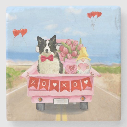 Grenz Collie Dog Valentine's Day Lkw Herz Steinuntersetzer (Vorderseite)