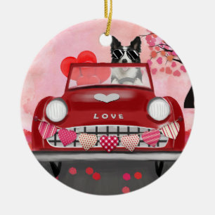 Grenz-Collie-Führer Auto mit Herz-Valentin Keramik Ornament