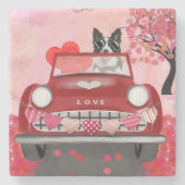 Grenz-Collie-Führer Auto mit Herz-Valentin Steinuntersetzer (Vorderseite)