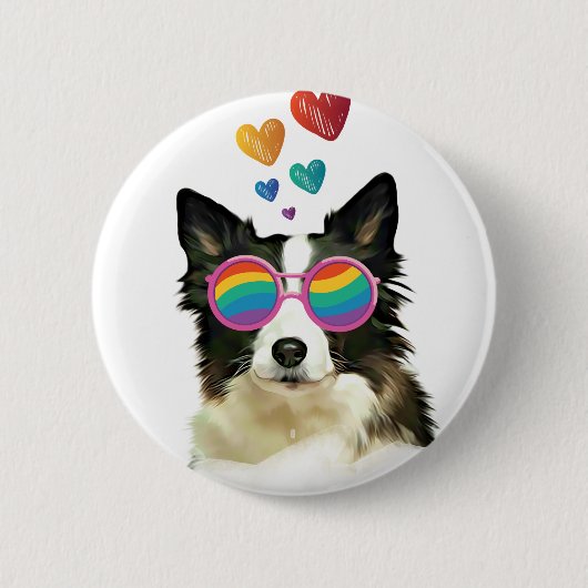 Grenz-Collie-Hund am HerzValentinstag Button (Vorderseite)