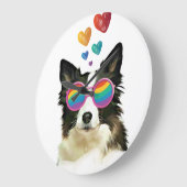 Grenz-Collie-Hund am HerzValentinstag Große Wanduhr (Winkel)