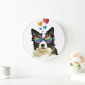 Grenz-Collie-Hund am HerzValentinstag Große Wanduhr (Zuhause)