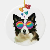 Grenz-Collie-Hund am HerzValentinstag Keramik Ornament (Hinten)