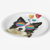 Grenz-Collie-Hund am HerzValentinstag Pappteller (Schrägansicht)