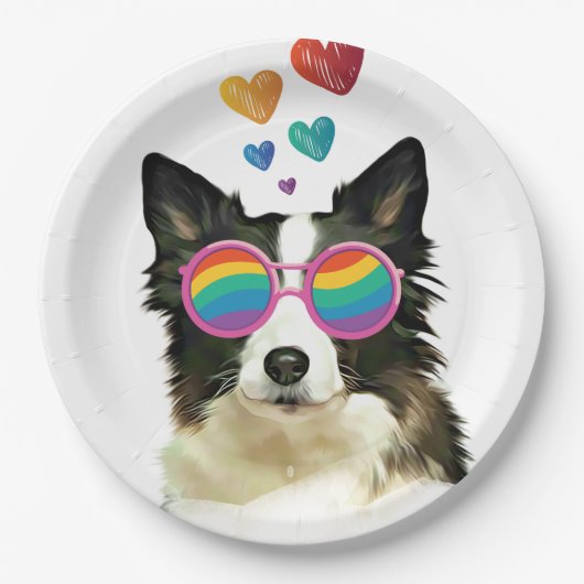 Grenz-Collie-Hund am HerzValentinstag Pappteller (Vorderseite)