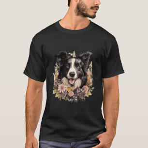 Grenz-Collie-Hund mit Blume Vintage Pastelflor T-Shirt
