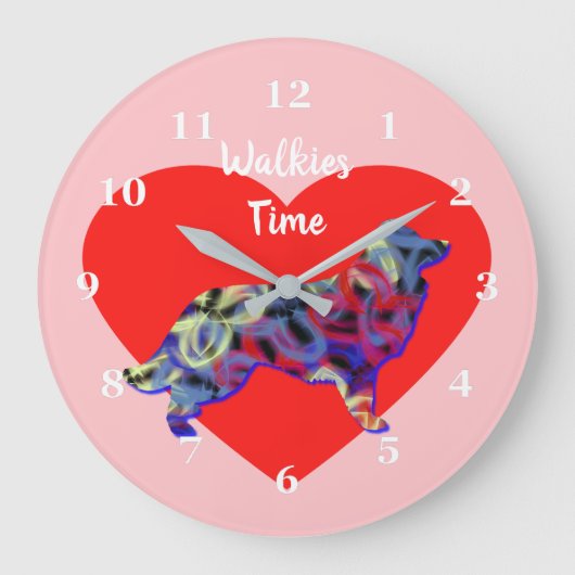 Grenz-Collie-Hund-Silhouette Valentinstag Rosa Große Wanduhr (Vorderseite)