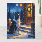 Grenz-Collie mit Weihnachtsbeleuchtung Karte (Vorderseite)