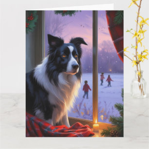 Grenz-Collie mit Weihnachtsbeleuchtung Karte