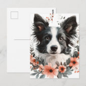 Grenz-Collie-Portrait mit Blumenrahmen Postkarte (Vorne/Hinten)