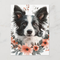 Grenz-Collie-Portrait mit Blumenrahmen