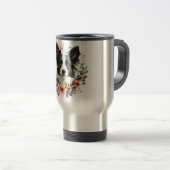 Grenz-Collie-Portrait mit Blumenrahmen Reisebecher (VorderseiteRechts)