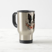 Grenz-Collie-Portrait mit Blumenrahmen Reisebecher (Vorderseite Links)