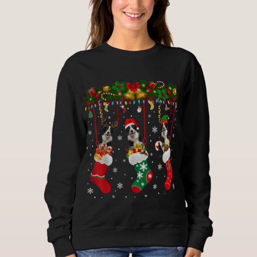 Grenz-Collie Sock Xmas Rentier Santa ELF Hund Sweatshirt (Vorderseite)