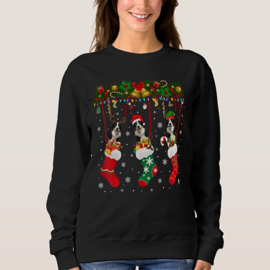 Grenz-Collie Sock Xmas Rentier Santa Elf Hund Sweatshirt (Vorderseite)