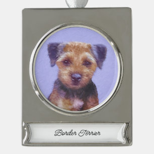 Grenz-Terrier-Malerei - Niedliche Original-Hunde-K Banner-Ornament Silber