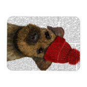 Grenz-Terrier mit Red Bobble Hat 3 Magnet (Horizontal)