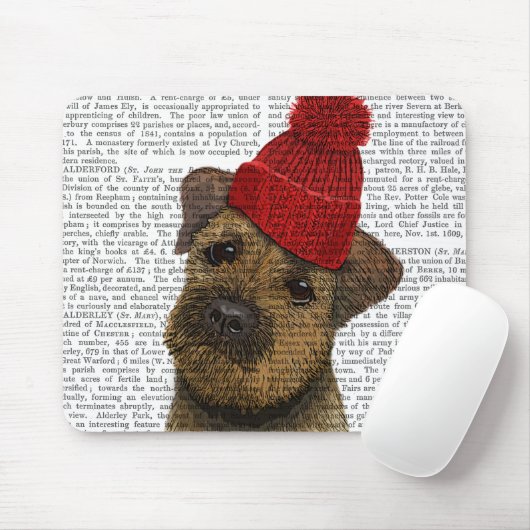 Grenz-Terrier mit Red Bobble Hat 3 Mousepad (Mit Mouse)
