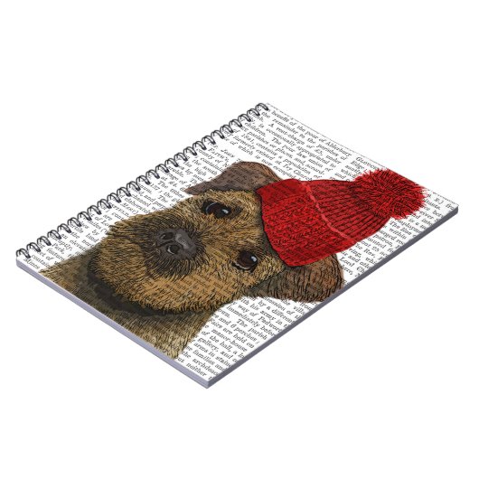 Grenz-Terrier mit Red Bobble Hat 3 Notizblock (Linke Seite)