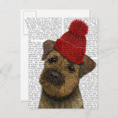 Grenz-Terrier mit Red Bobble Hat 3 Postkarte (Vorne/Hinten)