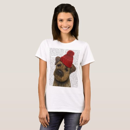 Grenz-Terrier mit Red Bobble Hat 3 T-Shirt (Vorne ganz)