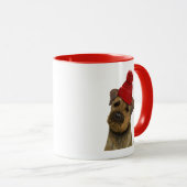 Grenz-Terrier mit Red Bobble Hat 3 Tasse (VorderseiteRechts)