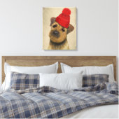 Grenz-Terrier mit Red Bobble Hat Leinwanddruck (Insitu (Schlafzimmer))