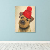 Grenz-Terrier mit Red Bobble Hat Leinwanddruck (Insitu (Holzboden))