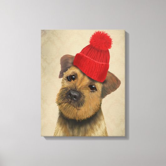 Grenz-Terrier mit Red Bobble Hat Leinwanddruck (Vorderseite)