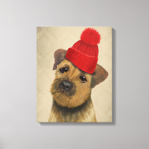 Grenz-Terrier mit Red Bobble Hat Leinwanddruck