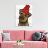 Grenz-Terrier mit Red Bobble Hat Leinwanddruck (Insitu (Wohnzimmer))